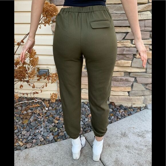 TopShop olive ankle pants, elastic cuff, side pockets, fabulous, size 2 - Picture 7 of 9